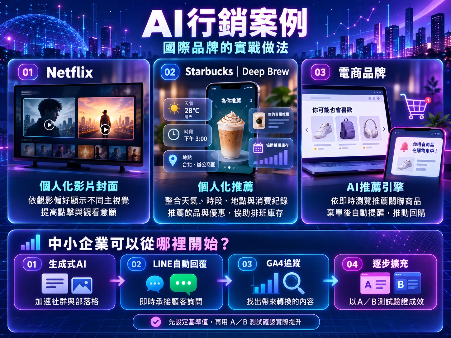 Netflix、Starbucks與電商AI行銷案例及中小企業導入步驟圖