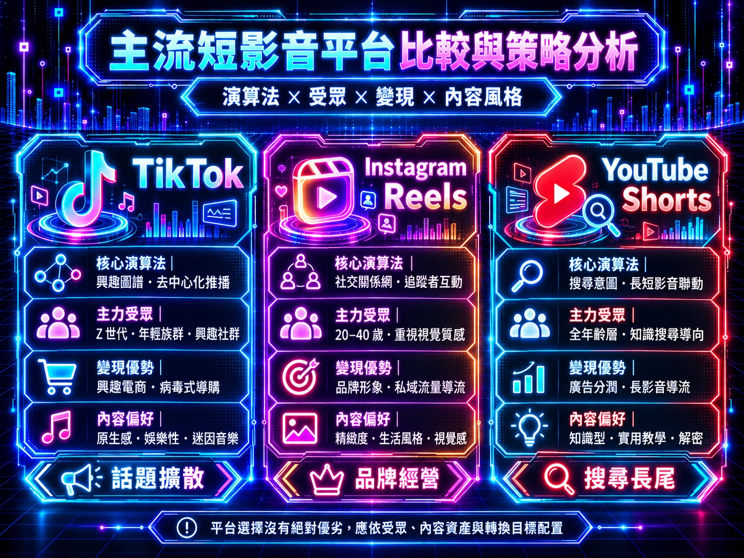 短影音三平台策略比較